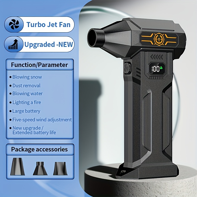 ABUDODO Ventilador turbo jato portátil portátil, motor sem escova de alta velocidade, secador de ar, vento ultra forte com display de bateria: Default Title