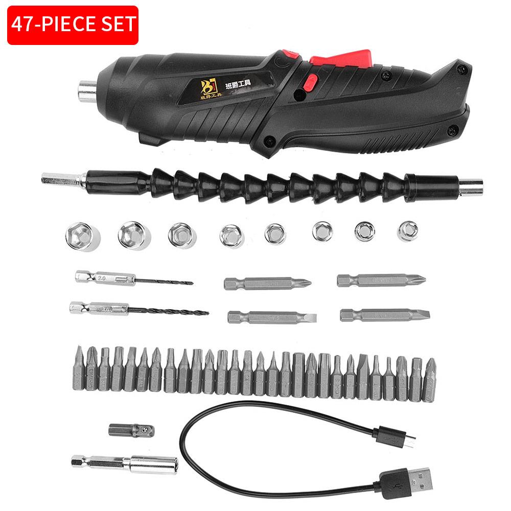 Black Electric Screw Driver Grinding Screwdriver Portable Electric Drill Electric Drill Driver Power Tools Practical Durable: 47pcs Set