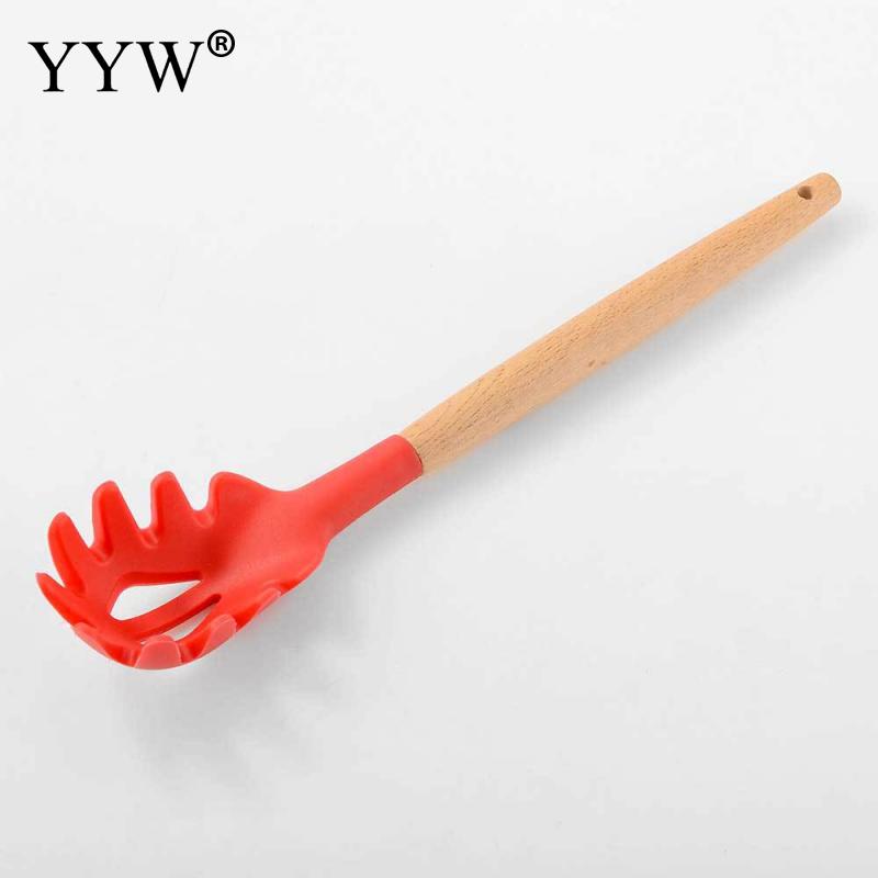 Silicone Kitchen Cooking Utensil Sets 12pcs Wooden Handle Red Kitchen Utensils Tools Non-Stick Spatula Shovel Cooking Tools Set: f
