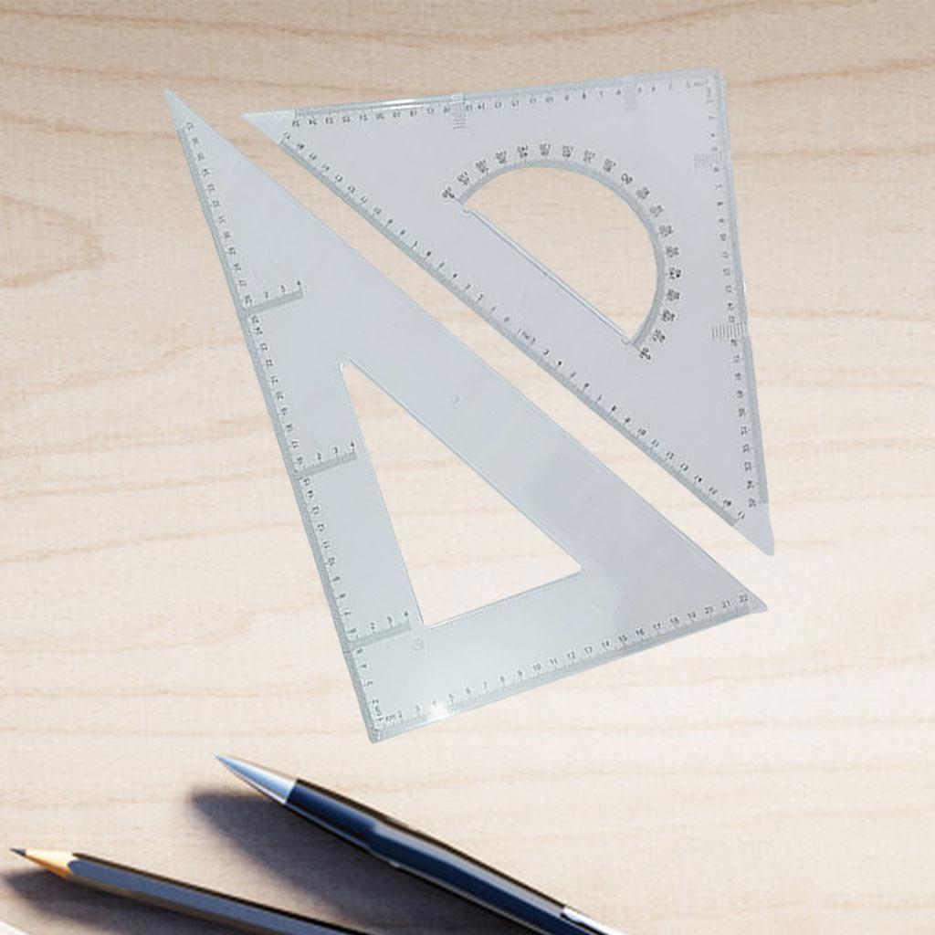 Geometry Ruler Math Tool Set Drawing Drafting Triangle Ruler W/ Grip Protractor