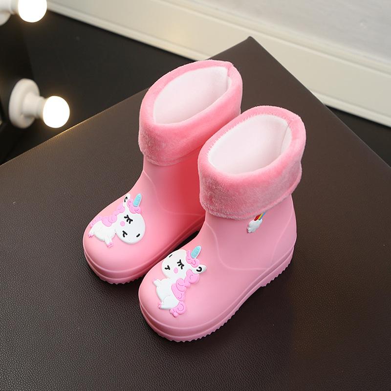 女の赤ちゃんレインブーツの子供ラバーレインブーツ防水ノンスリップ子供 Rainboots ピンクユニコーン四季リムーバブル: Pink / 9(insole 15cm)