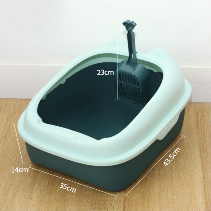 Bac à litière Semi-fermé pour chat, bac à sable amovible à haute clôture pour animaux de compagnie, bac à litière propre pour chien et chat: green / M 43.5x35x14cm