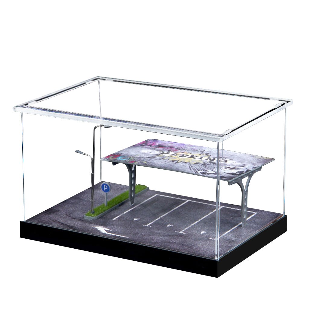 1/64 Scale Simulation Parking Lot Transparent Display Box Tabletop Countertop Ornaments