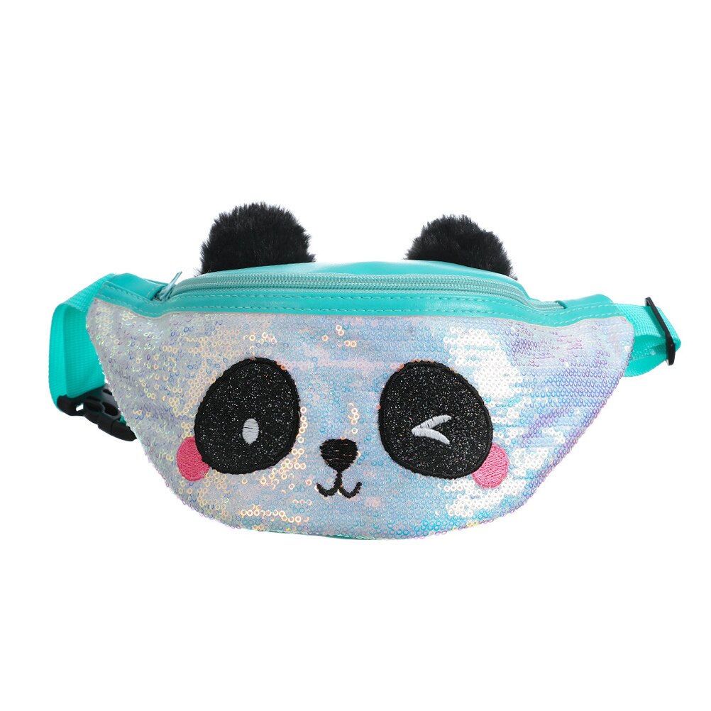 Cute Cartoons Female Waist Bag Kids Fanny Pack Sequined Women Belt Bag Christmas Travel Chest Bag: Blue
