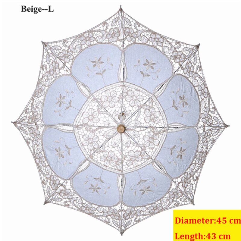 Barn størrelse broderi blonder parasoll paraply bryllup dekorasjon foto rekvisita blomsterpike paraply bomull blonder barn parasoller: Diameter 45cm- beige