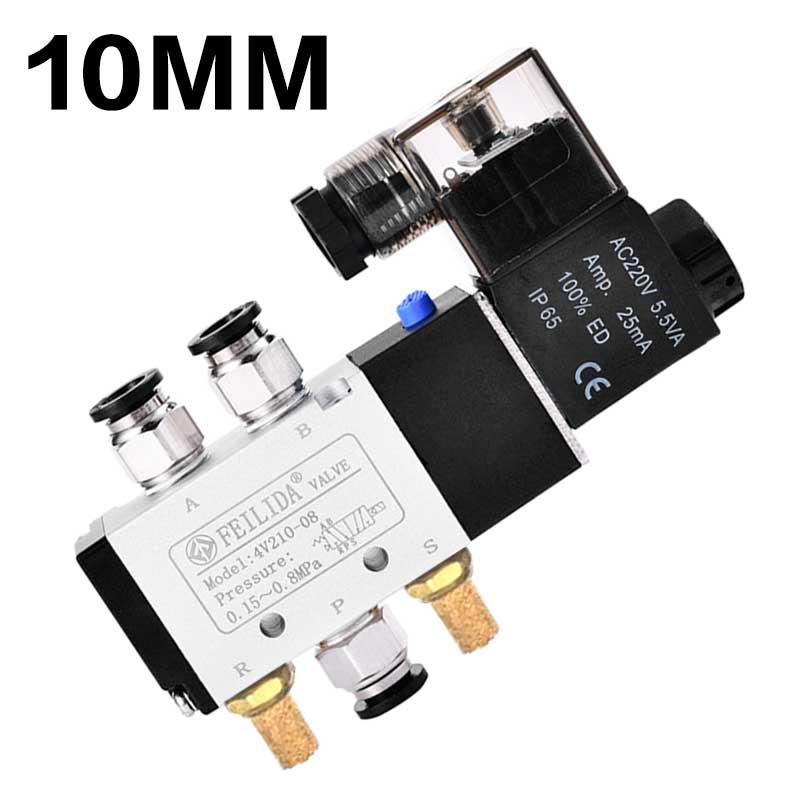 2 Position 5 Way Pneumatic Solenoid Valve 4v210-08Single Coil 12V 24V 110V 220V pneumatic control valve with Pneumatic connector: with-10mm-Fitting / AC36V