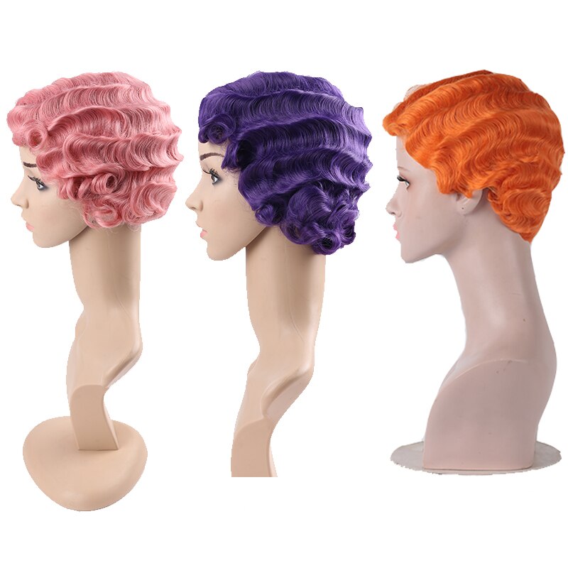 AILIADE cheveux noirs vague courte perruques pour femme court doigt vague perruques court coupe de lutin perruque courte perruques