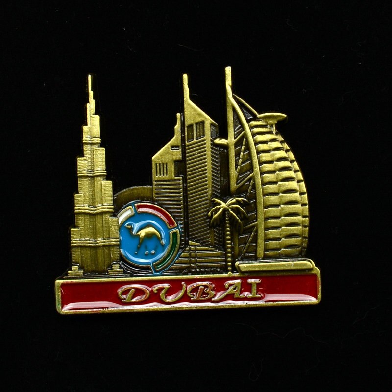 World Tourist Souvenirs Metal Craft Decorative Magnets Dubai Shanghai Egypt Sikkim Architectural Monuments Fridge Magnet Decor: Dubai-6