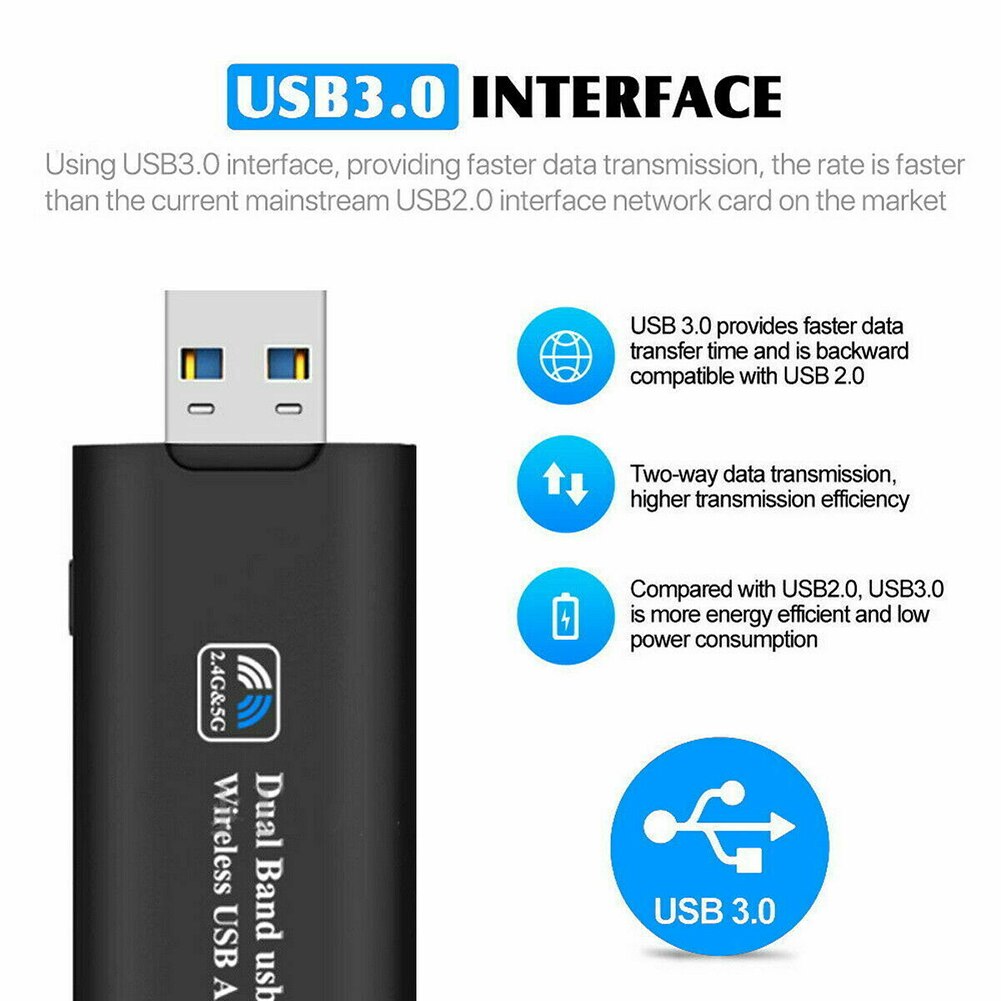 2,4G/5,8G 1200Mbps Dual Band USB 3,0 Wireless Networking Karte WiFi Adapter für PC Wireless WiFi 802,11 ac