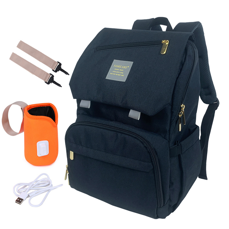 Sac à dos à couches pour bébé, sac de poussette pour maman papa, sac à main Oxford étanche, Kits de couches d'allaitement, sacs de maternité, support chauffant USB,: Bleu profond
