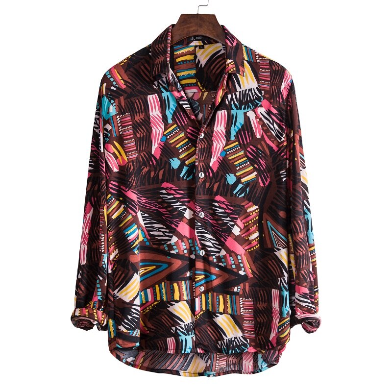 Camisas florales de manga larga de Otoño de para hombres camisas estampadas con flores de corte delgado para hombres cami