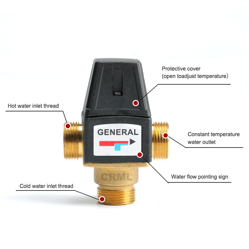 DN20/DN25 Solar Water Heater Valve 3-Way Brass Thermostatic Mixer Valve Male Female Thread Mixing Valve Accessories 3/4" 1"