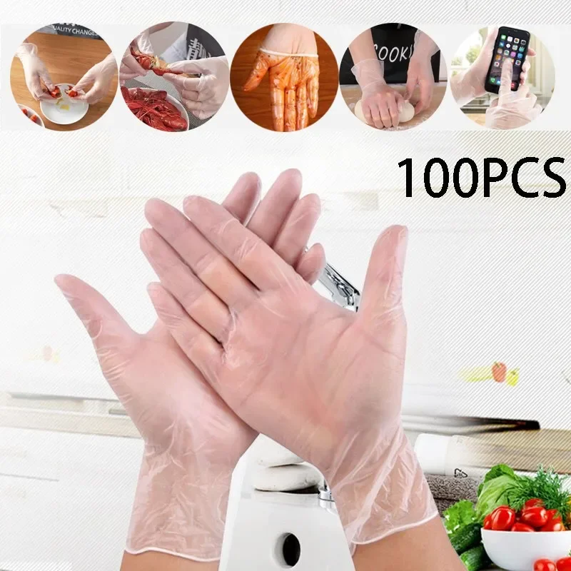 100 Stück Einweghandschuhe aus transparentem Vinyl, TPE-Handschuhe, Latex-Handschuhe für Friseur, sauberes Labor, Arbeit, sauberes Werkzeug: Blau