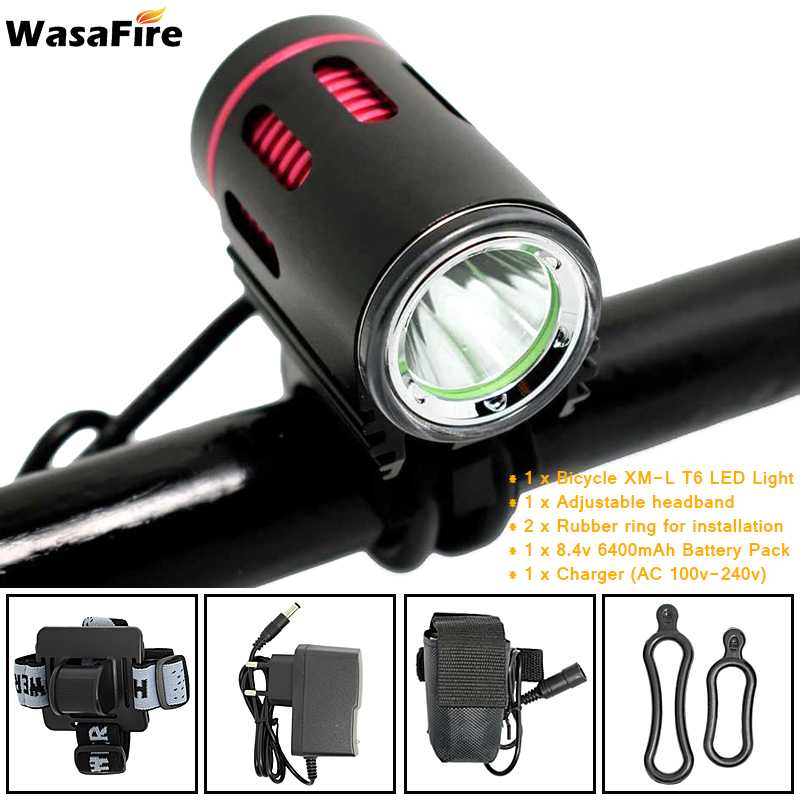 Waterproof 2000lm Bicycle Front Light XM-L2 LED Cycling Headlight 4 Modes Bike Headlamp 8.4V 18650 Battery Pack and Charger: 6400mAh headband