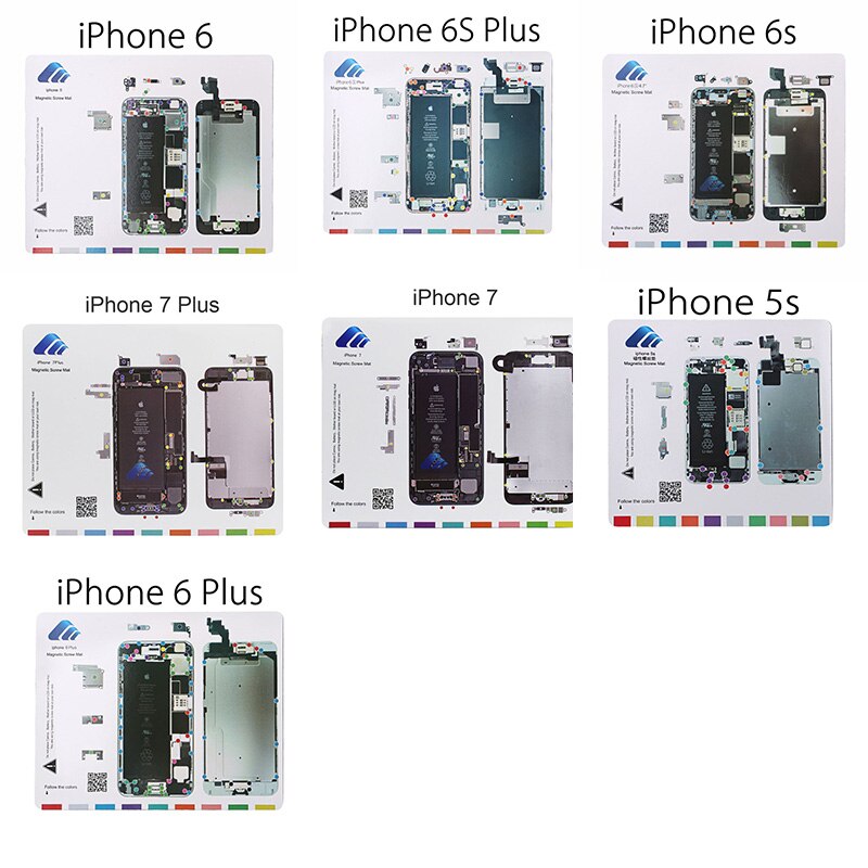 10 soorten Professionele magnetische schroef mat werk pad voor iphone 4, 4s, 5, 5c 5 4s, 6, 6 s, 6 plus 6 splus, 7,7 plus iphone Reparatie tools