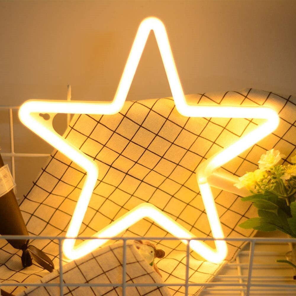 Star Neon Light Signs Warm White Neon Wall Light up Sign Art Decor for Home Kids Bedroom Birthday Party USB or Battery Operated