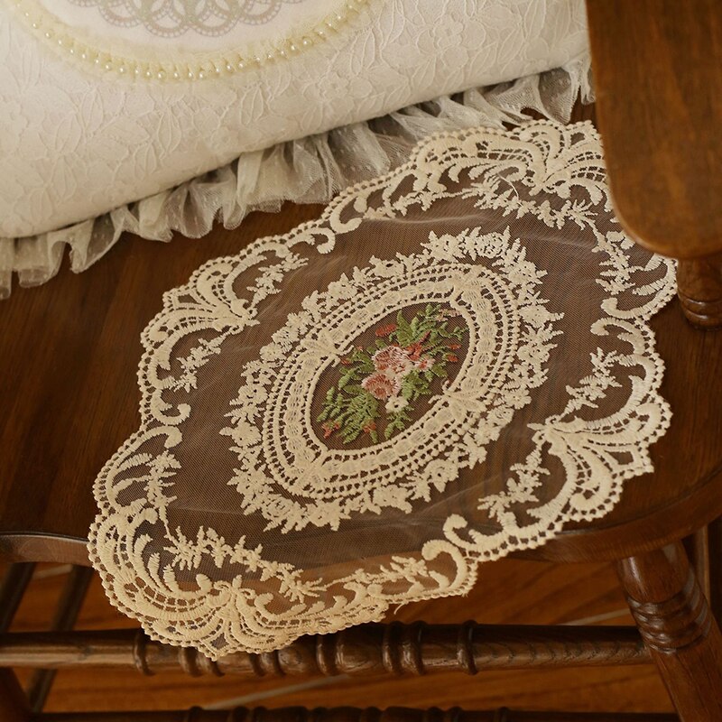 1Pc Vintage French Lace Tablecloth Dining Table Embroidery Placemat Romantic Lace Fabric Plate Mat