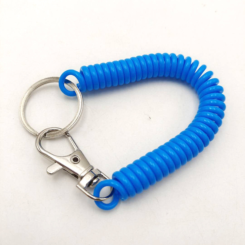 Llavero retráctil elástico de plástico, bobina de resorte para muñeca, cordón elástico en espiral, llavero: Azul