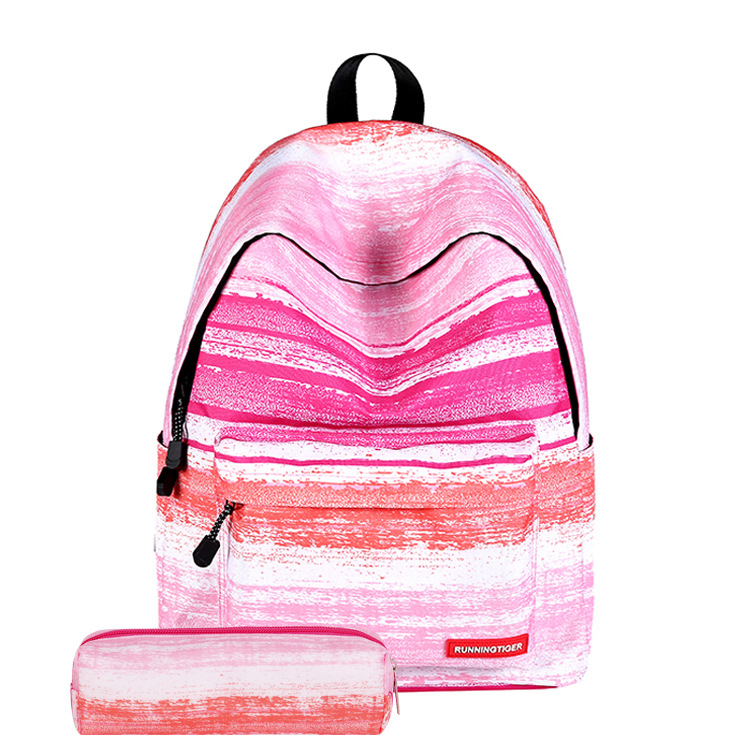 Lässig Frauen Rucksack Weichen Stoff Rucksäcke Mädchen Schule Taschen Wasserdichte Reise Rucksack Teenager Mädchen Gestreiften Rucksack: Rosa