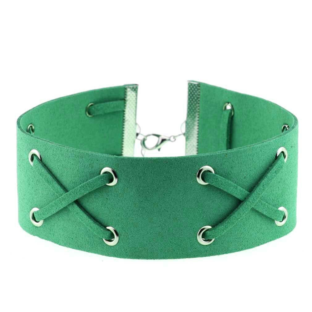 Decopunk Handmade Neo Gothic Hippie Wide Leather Wrap X Charm Silvery Lobster Buckle Adjustable Choker Necklaces For Women: Dark green