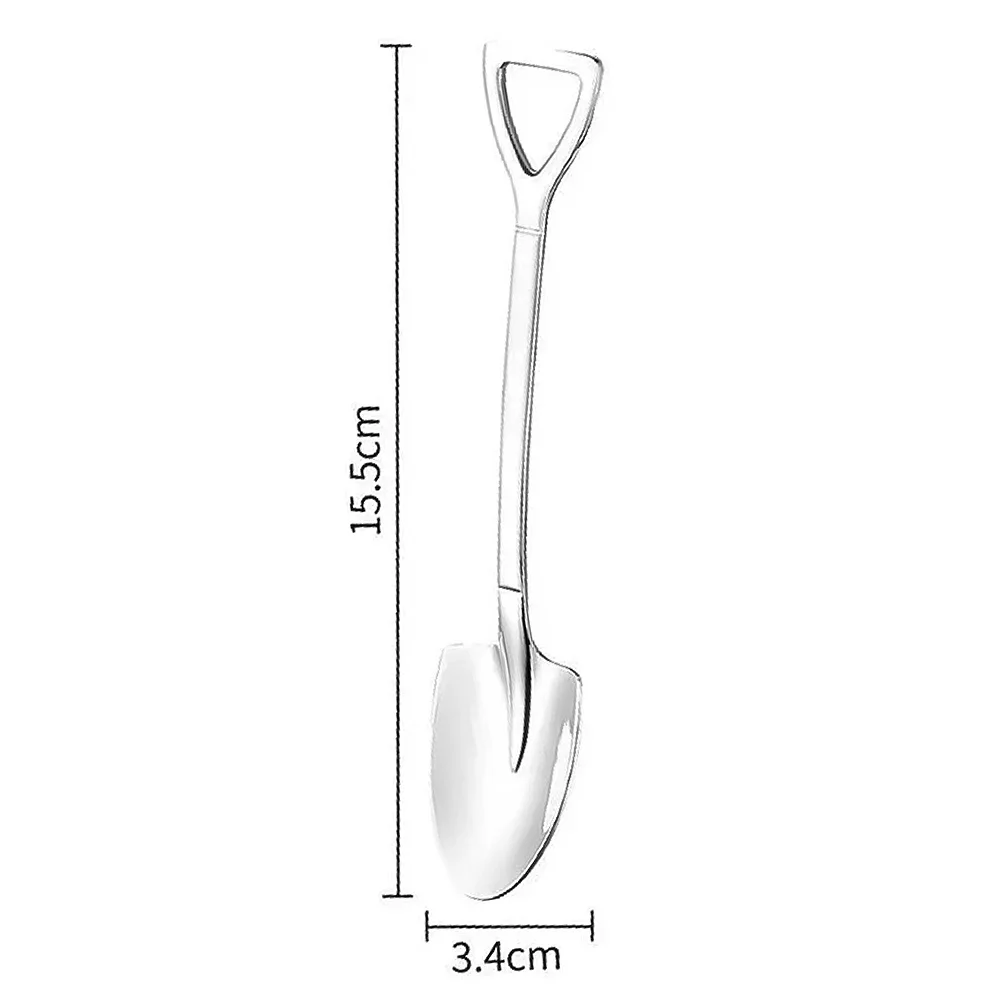6/1x sett rustfritt stål spade spiss skjeer te kaffe skje iskrem dessert spiss skjeer bestikk servise sett kjøkkenredskaper: Svart