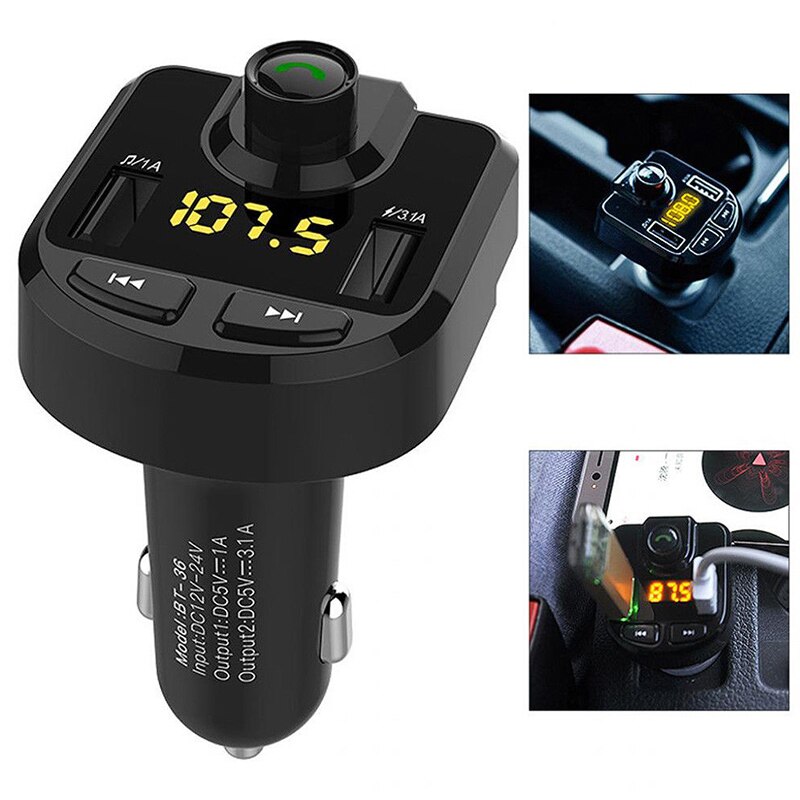 Coche Bluetooth adaptador de Radio inalámbrico cargador USB con LCD MP3 transmisor FM reproductor de manos libres compatible con cargo mientras escuchando a la canción