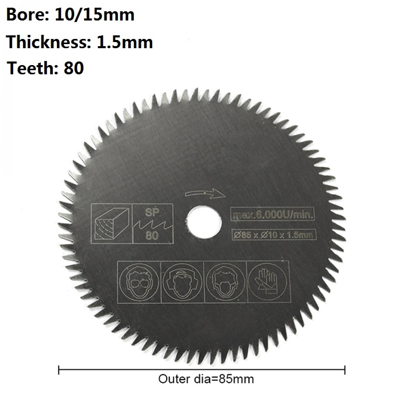 1pc 85mm boring 10/15mm 80 tænder elektrisk hss mini cirkelsavklinge el-værktøj tilbehør træ / metalskæreskive