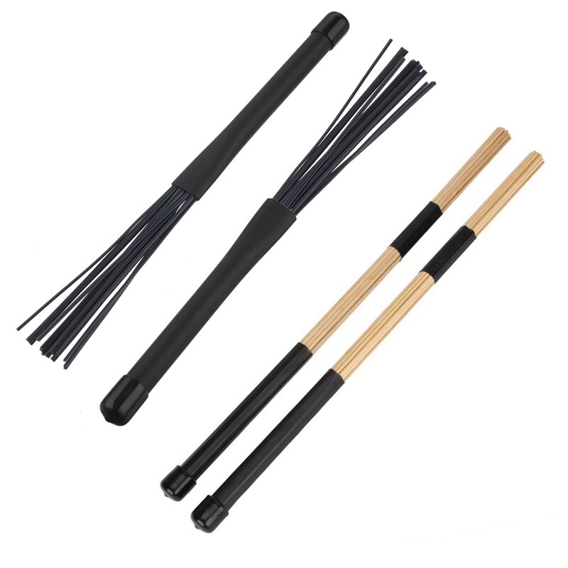 2 Paar Jazz Drum Besen - Bambus - Schwarz - 40cm & 32cm: Default Title
