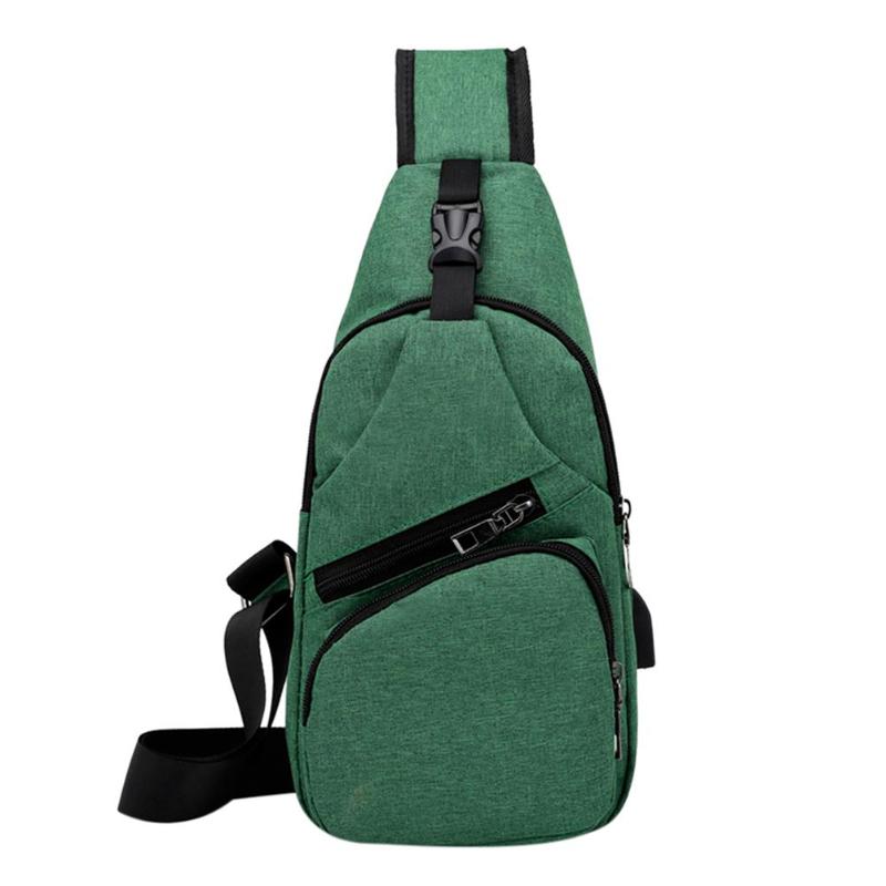 Sport mænd bryst pakke lærred usb opladning afslappet crossbody skulder håndtaske udendørs sports bryst pakke talje taske: Grøn