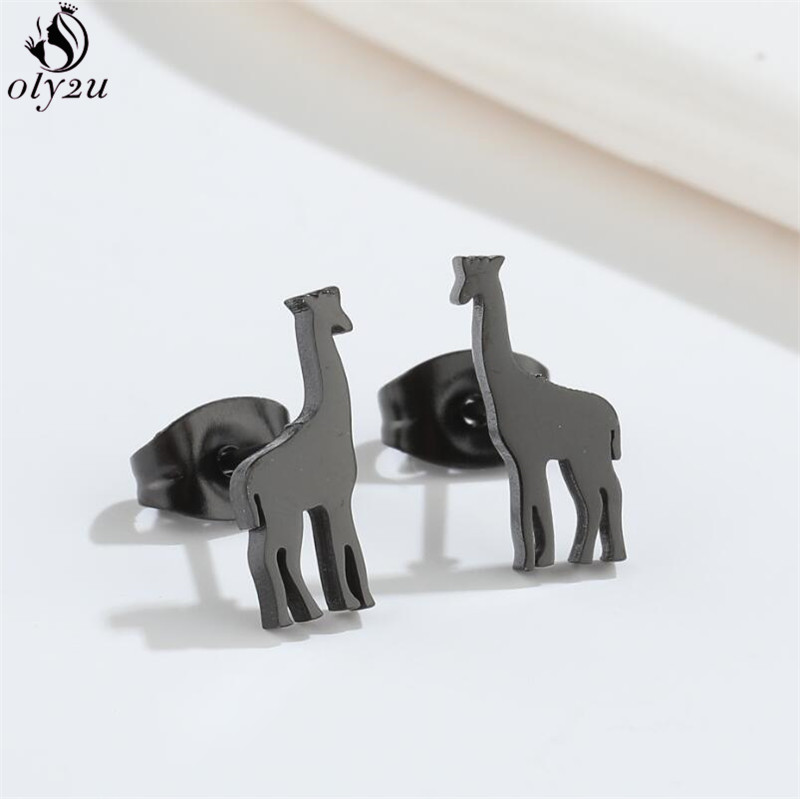 Pendientes pequeños de jirafa de acero inoxidable, bonitos tachuelas de animales con globos para mujeres y niñas, joyería de , para Piercing en la oreja de cumpleaños para hombres: Zinc negro plateado
