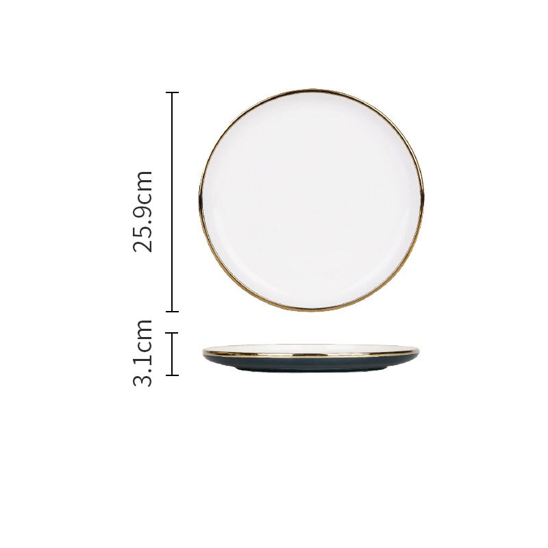 Golden Stroke Ceramic Dinner Set Plates and Dishes Nordic Modern Blue Color Glaze Plates and Bowls Steak Pasta Western Tableware: Plate-25.9cm