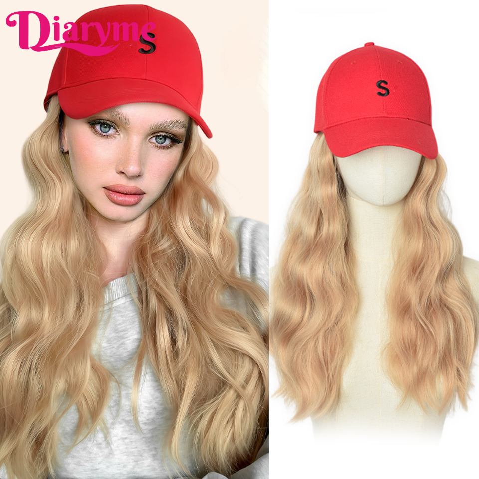 Peluca de sombrero sintético, peluca de pelo largo y liso con gorra de béisbol, gorra ajustable de una sola pieza, gorra de béisbol Retro, conectar pelo recto