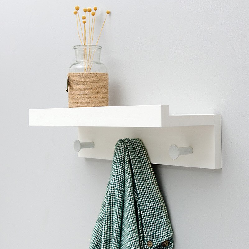 Estante de madera para pared, tablero de partición de hierro para dormitorio, estante de almacenamiento colgante montado en la pared, gancho para decoración del hogar, sala de estar: White3