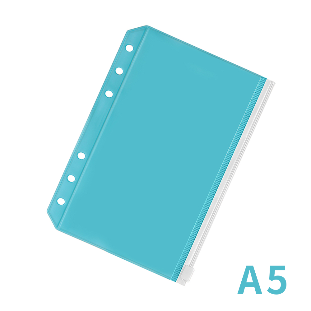2pcs PVC A5/A6 Binder Pockets File Folder 6-Ring Loose Leaf Pouch Reports Binder Zipper Folders Office Document Organizers: A5 blue