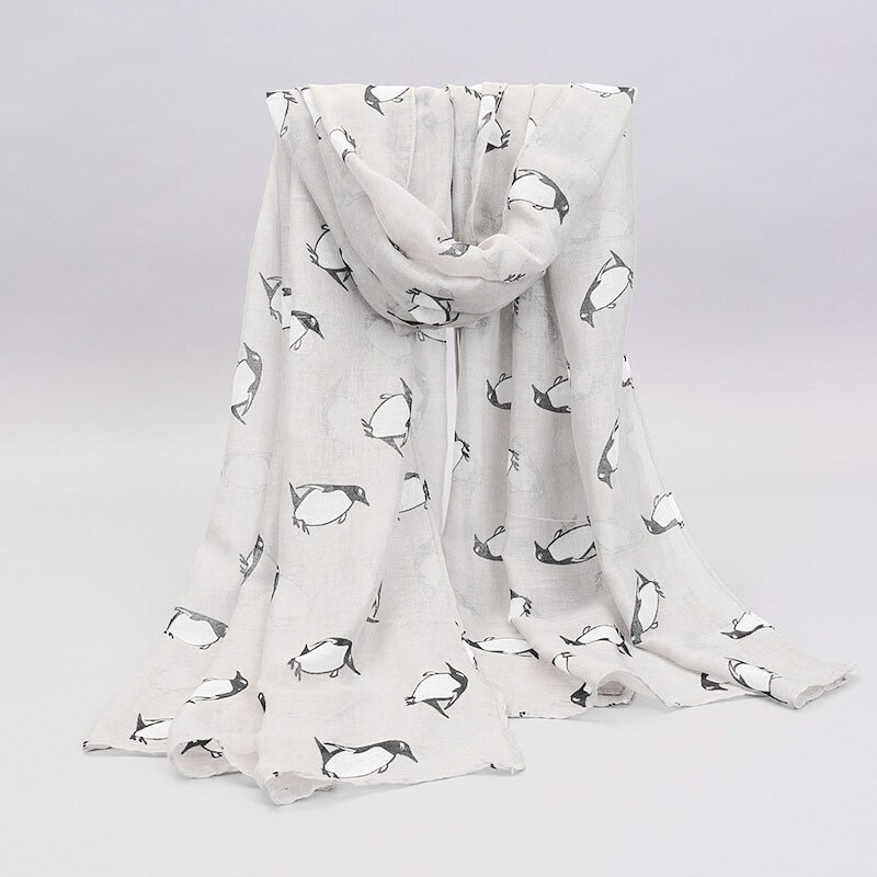 1Piece 180x90cm White Light Gray And Navy Blue Bottom Print Black And White Penguin Rectangular Bali Scarf: 1