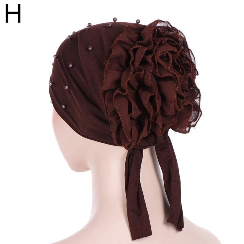 1pcs Spring Autumn Women's Accessories Headdress Muslim Big Flower Nail Bead Cap Headdress Baotou Dubai Women's Hat Leisure D4O1: H