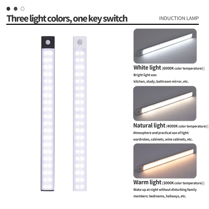 Czujnik ruchu LED pod oświetleniem szafki szafka sypialnia szafa szafa oświetlenie wewnętrzne oświetlenie lampka nocna 10/20/30/40/50/60cm
