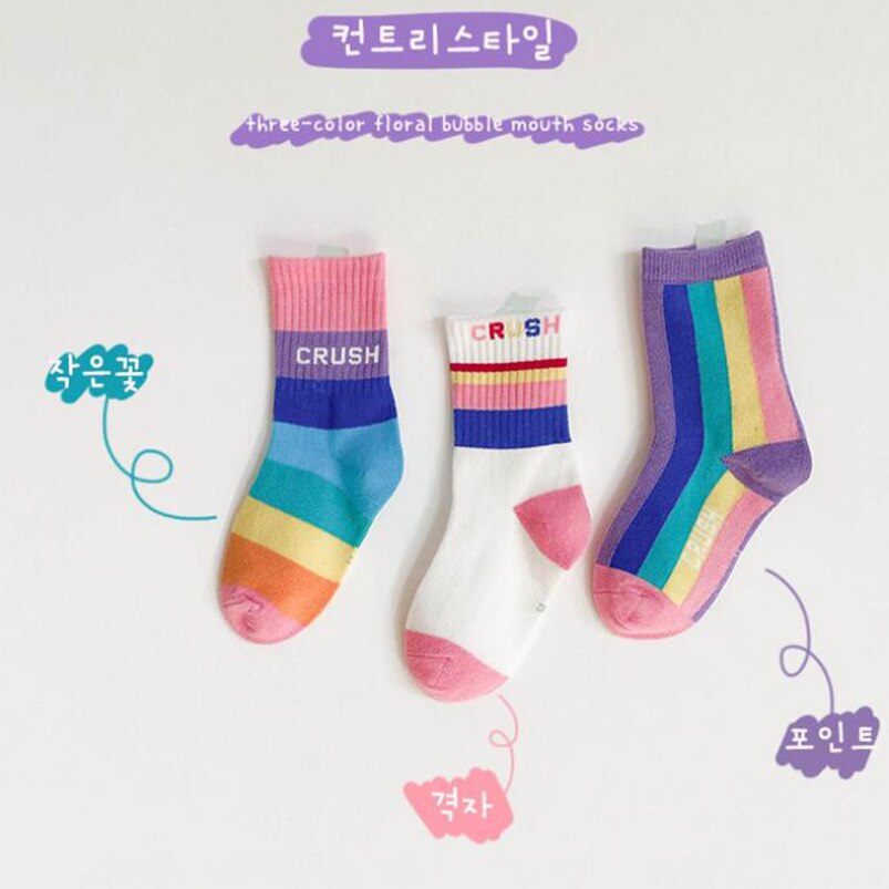 Calcetines para niños de algodón transpirables suaves, primavera y otoño, rayas del arco iris hasta la rodilla, ropa para niñas pequeñas, calentadores de piernas para niños