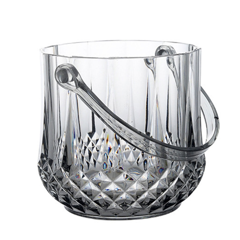 Ice Bucket Acrylic Clear Storage Tub Plastic Drink Buckets with Handle for Champagne Wine Beer Bottles Drinks Bar Party Supplies: Grey