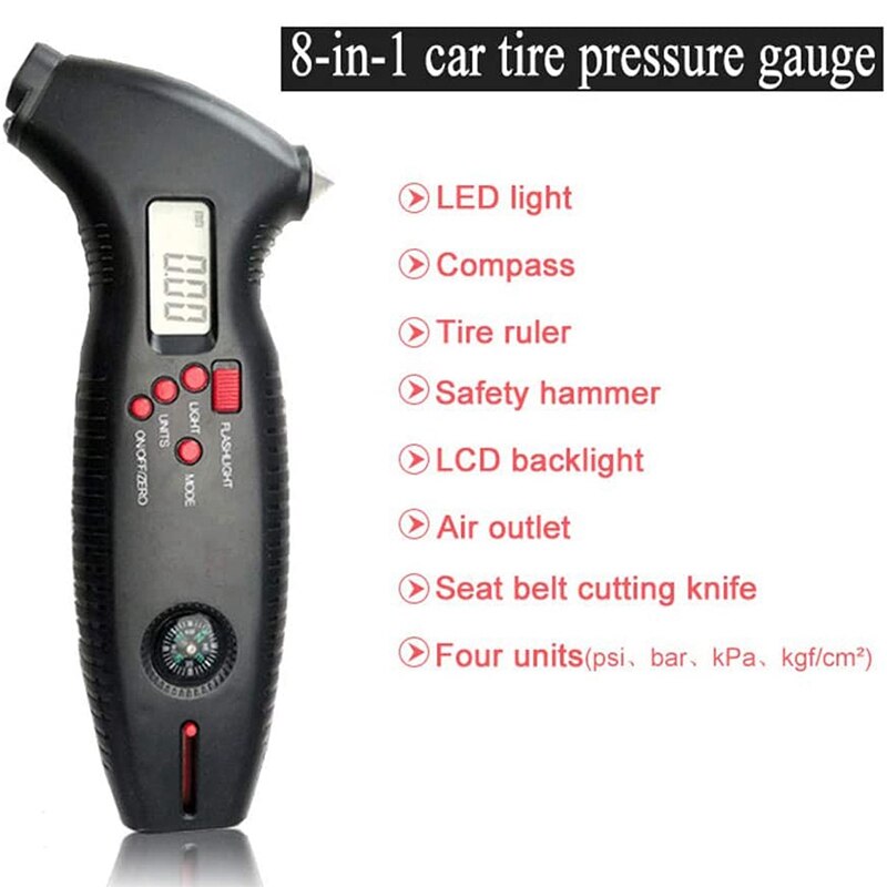 Digital Tire Pressure Gauge Meter Tire Diagnostic Tool 0-200 PSI Backlight LED Air Pressure Gauge for Bicycle Car