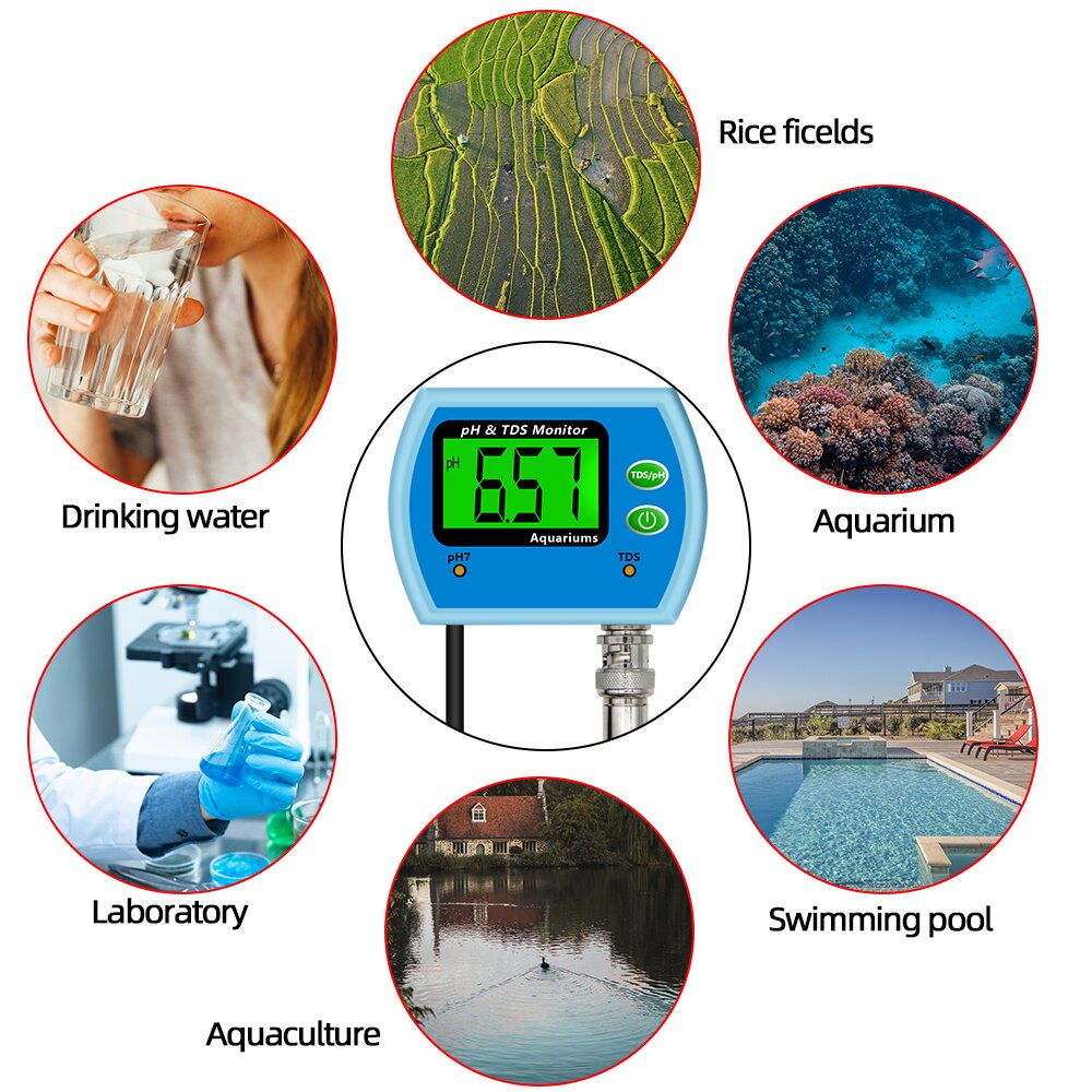 2 in 1 Water Tester Multi-Function Monitor Online PH/TDS Meter Acidity Acidometer Analyzer Aquarium 25% OFF