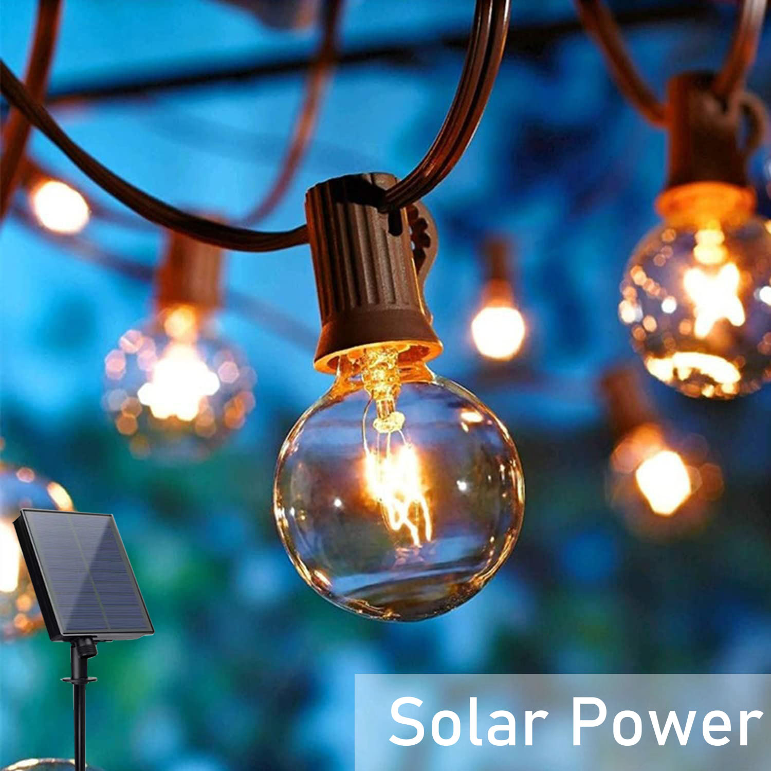 LED-Lichterketten, 21 Meter, G40-Kugellichter, für Höhle Außenbereich, Garten, Terrasse, wasserdicht, Dekoration, Solarstrom, Girlande, Hochzeitsbeleuchtung