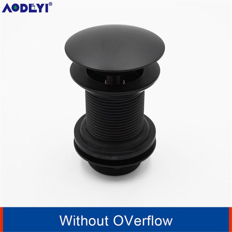 AODEYI Brass Basin Waste Drain Stopper Bathroom 1 1/4 Slotted Unslotted Pop-Up-Drain P-Trap with without Overflow: Black no overflow