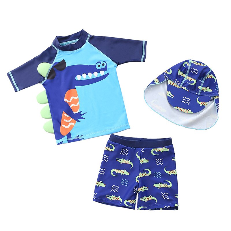 Bañador de tiburón de dibujos animados para niños, traje de baño con gorro de dos piezas, novedad de: ks-42 / M(80-90cm)