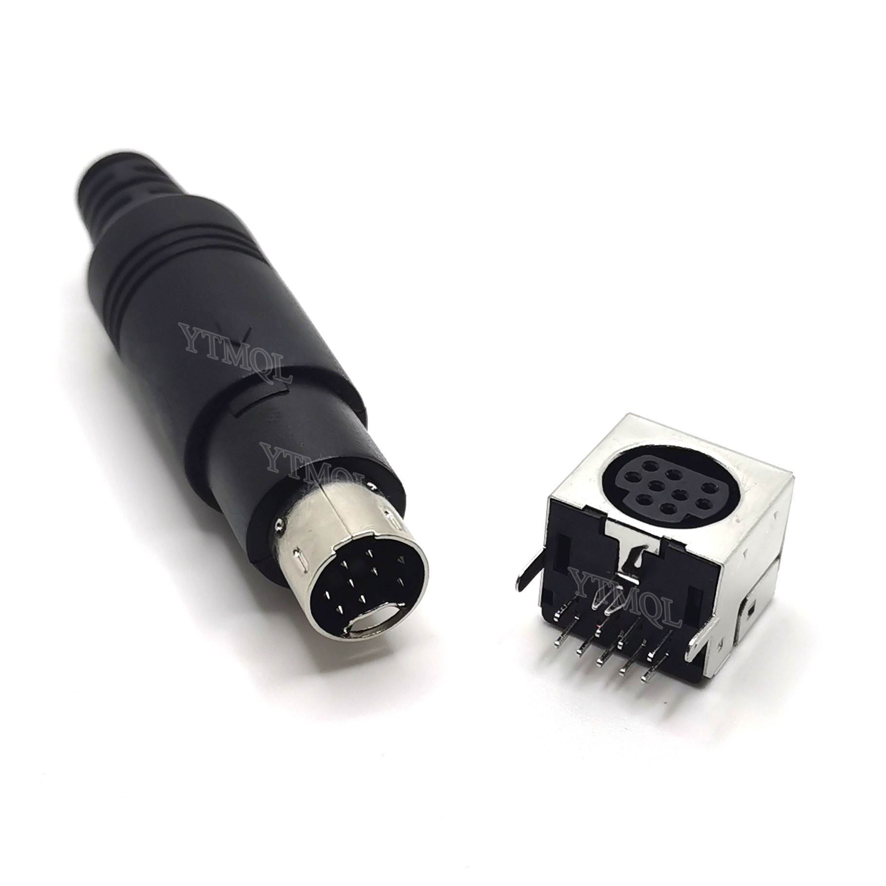 1pcs Mini Din 9 Pin Female Male Din Sockets MD-SM Shield Right Angle Through Holes PCB Circular Receptacle Connector: Lavender
