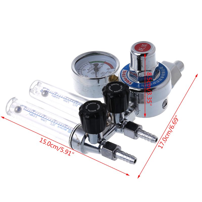 CO2 argon regulator OOTDTY - Dobbelt Rør argon regulator gass Trykkventil Flowmåler 0-25MPa