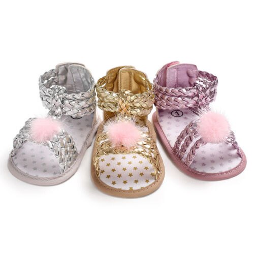 PUDCOCO Newborn Baby Girl Knit Bow Non-slip Princess Crib Shoes Summer Sandals Clogs 0-18M