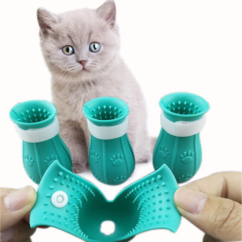 Couvre-pieds en Silicone anti-rayures et morsures pour chat, chaussures de bain pour animaux de compagnie