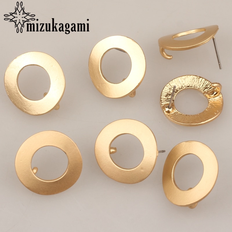 18MM 6pcs/lot Zinc Alloy Gold Round Circle Shape Base Earrings Connector For DIY Stud Earrings Accessories