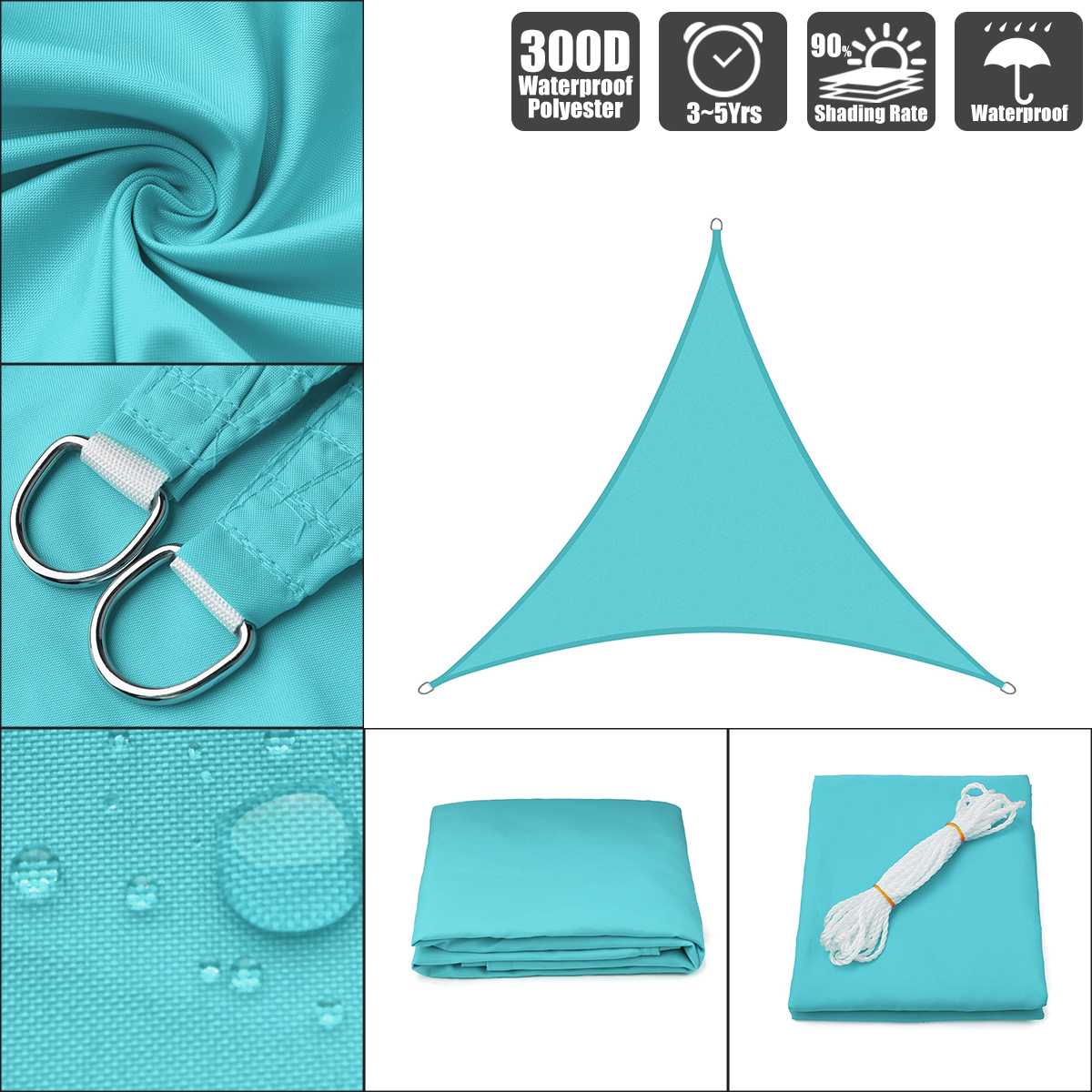 .6 x 3.6 x 3.6 4 x 4 x 4 5 x 5 x 5 himmelblå 300d 160 gsm polyester oxford stoff skygge seil sol utendørs vanlig trekant